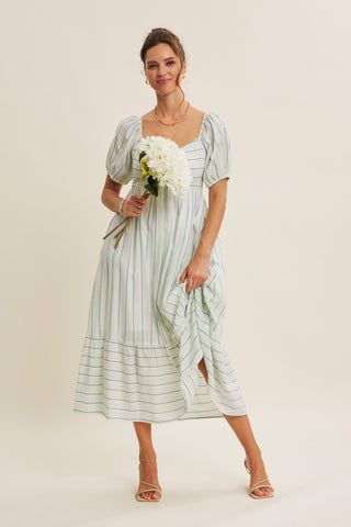 PASTEL STRIPED PUFF SLEEVE DRESS