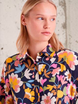 LUSH PRINT LIGHTWEIGHT CREPE BUTTON DOWN SHIRT