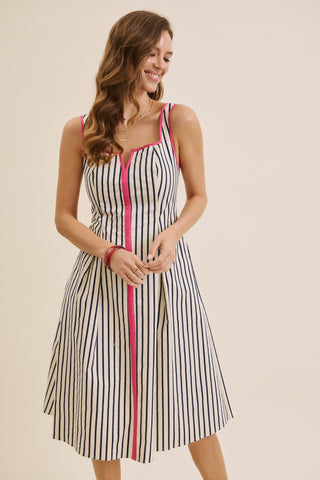 CLASSIC STRIPE FIT & FLARE MIDI DRESS