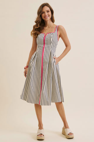 CLASSIC STRIPE FIT & FLARE MIDI DRESS