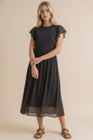 POLKA DOT MESH MIDI DRESS