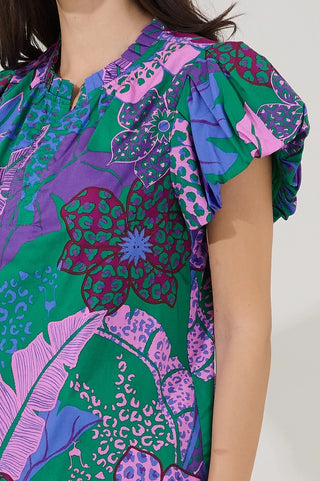 KIARA SPLIT NECK TROPICAL PRINT TOP