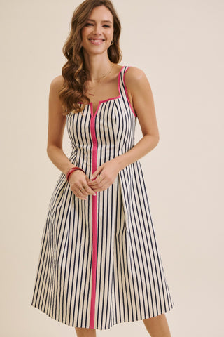 CLASSIC STRIPE FIT & FLARE MIDI DRESS