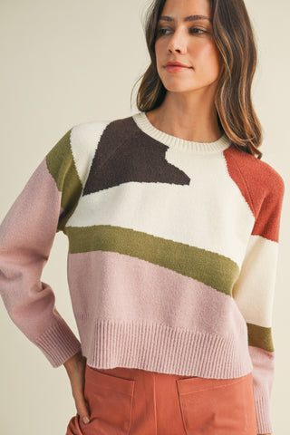 COLOR BLOCKED CROP SWEATER