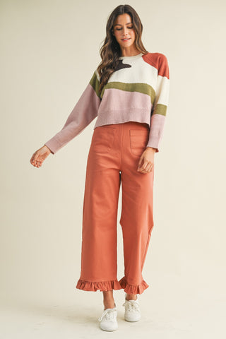 COLOR BLOCKED CROP SWEATER