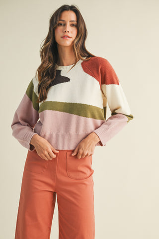 COLOR BLOCKED CROP SWEATER