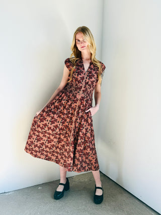 FLORAL ZIP-FRONT MIDI DRESS