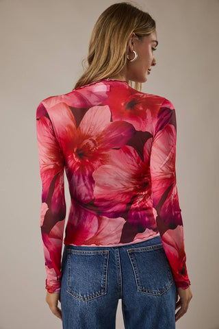 FLORAL MESH LONG SLEEVE TOP