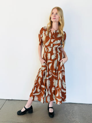 WOVEN PRINTED MIDI DRESS