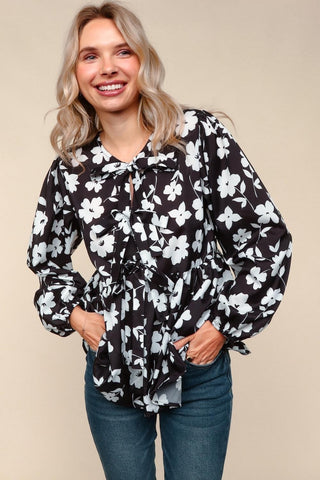 FRONT RIBBON BABYDOLL BLOUSE