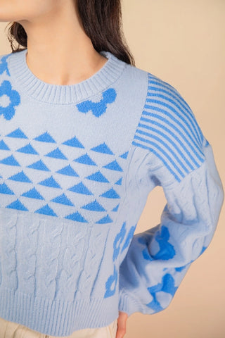 OVERSIZED FLORAL BALLOON SLEEVE SWEATER