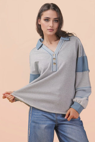 SPRING COLOR BLOACK TOP WITH RAW EDGE