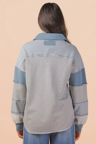 SPRING COLOR BLOACK TOP WITH RAW EDGE