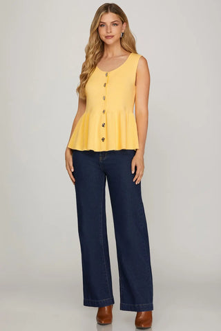 BUTTER YELLOW SLEEVELESS PEPLUM KNIT