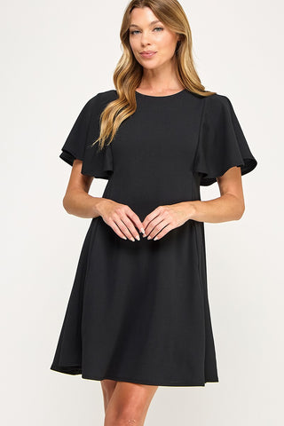 BLACK SWING DRESS WITH FLUTTER SLEEVES