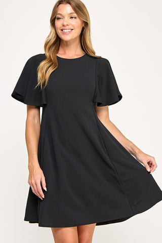 BLACK SWING DRESS WITH FLUTTER SLEEVES