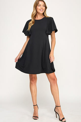 BLACK SWING DRESS WITH FLUTTER SLEEVES