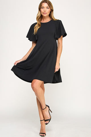 BLACK SWING DRESS WITH FLUTTER SLEEVES