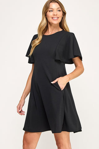 BLACK SWING DRESS WITH FLUTTER SLEEVES