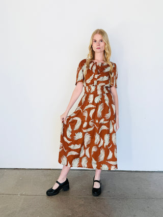 WOVEN PRINTED MIDI DRESS