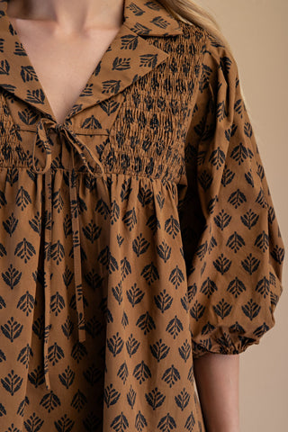 PRINTED FRONT TIE COTTON BLOUSE