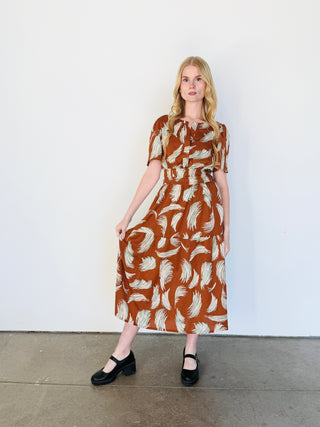 WOVEN PRINTED MIDI DRESS
