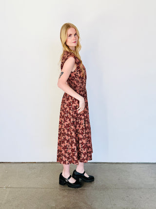 FLORAL ZIP-FRONT MIDI DRESS