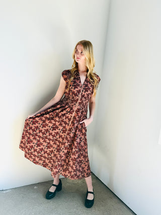 FLORAL ZIP-FRONT MIDI DRESS