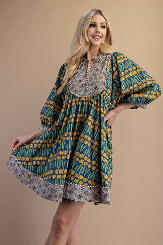 CONTRASTING FABRIC COTTON MINI DRESS