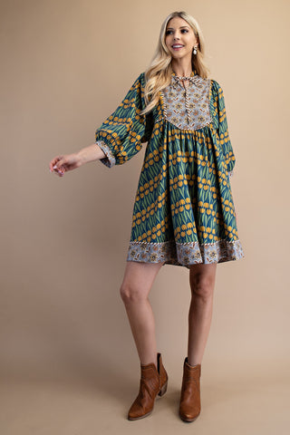 CONTRASTING FABRIC COTTON MINI DRESS