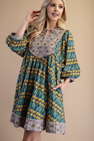 CONTRASTING FABRIC COTTON MINI DRESS