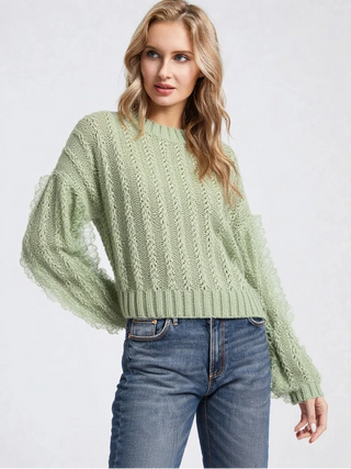 LACE TRIM OVERSIZED KNIT SWEATER TOP