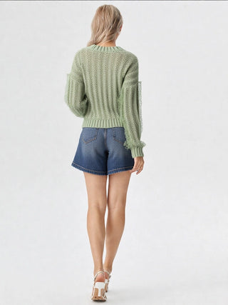 LACE TRIM OVERSIZED KNIT SWEATER TOP