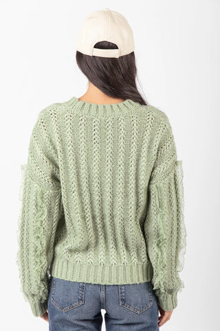 LACE TRIM OVERSIZED KNIT SWEATER TOP