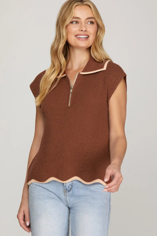 DROP SHOULDER HALF ZIP SWEATER