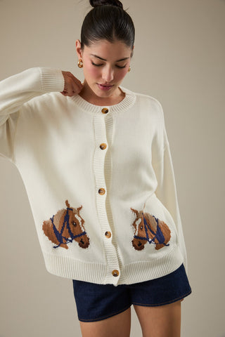 HORSE GRAPHIC KNIT CARDIGAN