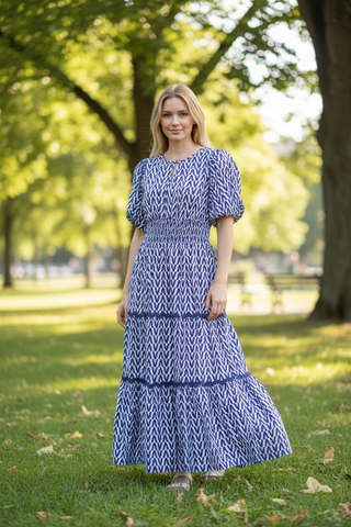 GEOMETRIC PRINT TIERED MAXI DRESS