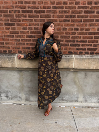 FLORAL BORDER PRINT MIDI DRESS