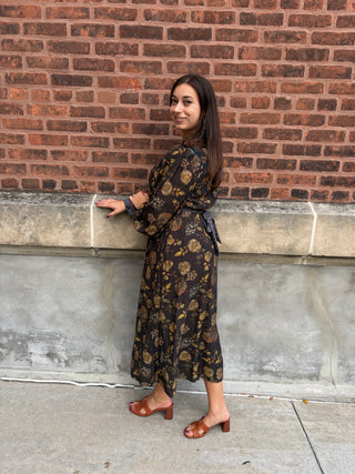 FLORAL BORDER PRINT MIDI DRESS