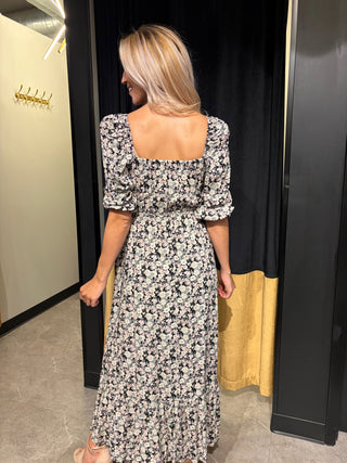 REVERSIBLE BODICE FLORAL MAXI DRESS