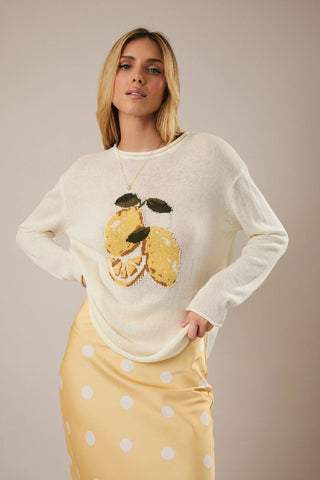LEMON GRAPHIC ROLL NECK LIGHTWEIGHT SWEATER