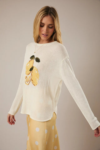 LEMON GRAPHIC ROLL NECK LIGHTWEIGHT SWEATER
