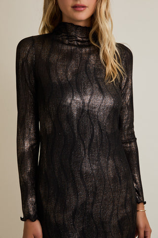 SPARKLE MOCK NECK LONG SLEEVE MIDI DRESS