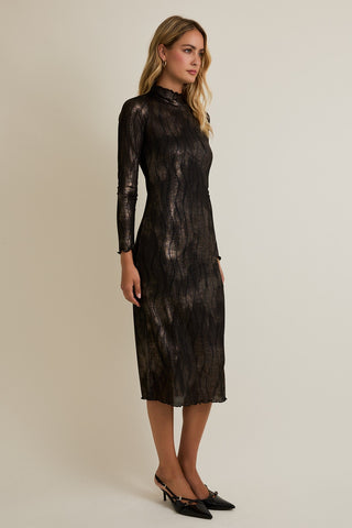 SPARKLE MOCK NECK LONG SLEEVE MIDI DRESS