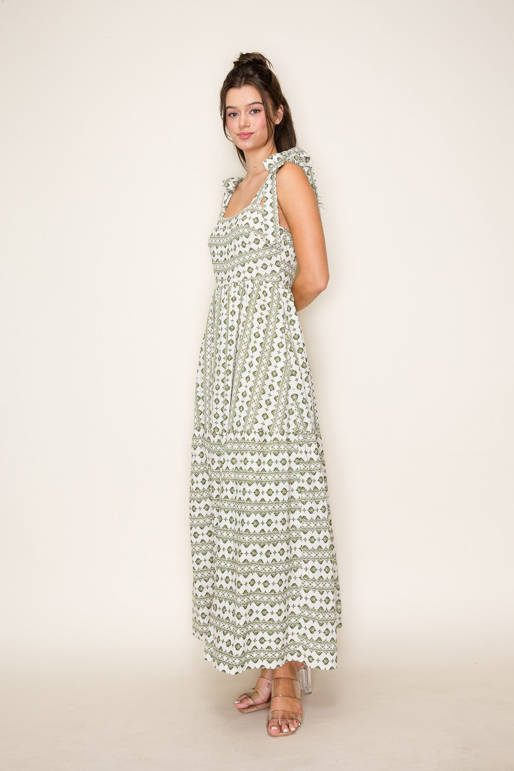 LINEN BLEND TIE STRAP MAXI DRESS Medium LINEN BLEND TIE STRAP MAXI DRESS Medium