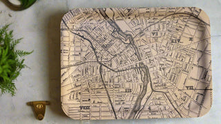 Map design on a rectangular object with a marble background