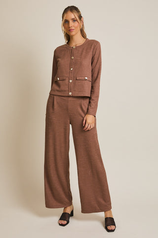 ROUND NECK LONG SLEEVE BUTTON UP TOP