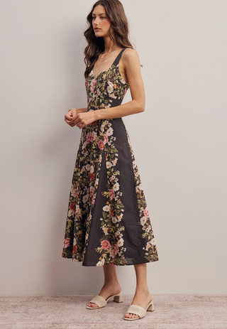 FLORAL SWEETHEART NECKLINE MIDI DRESS
