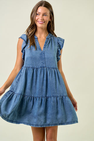 TENCEL RUFFLE TIERED MINI DRESS