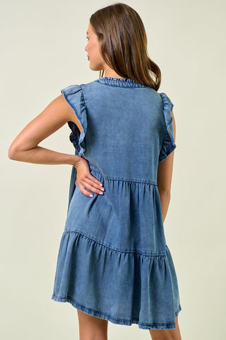 TENCEL RUFFLE TIERED MINI DRESS